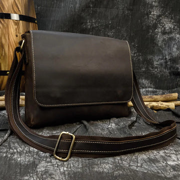 Xajzpa Vintage Crazy Horse Leather Men's Briefcases Laptop Bag Office Bags for Men Cover Messenger Bags Men's Leather Bag Computer Bags